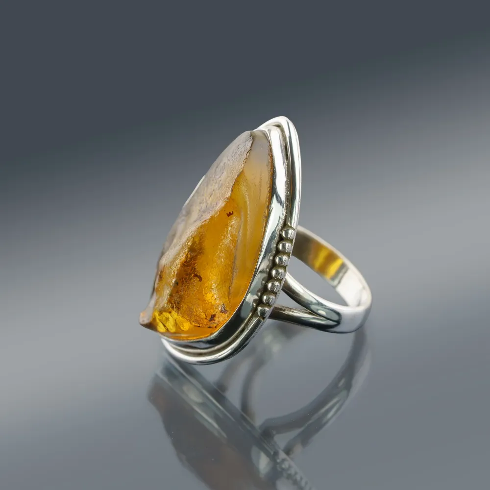 Sterling Silver Ring with Irregular Natural Baltic Amber