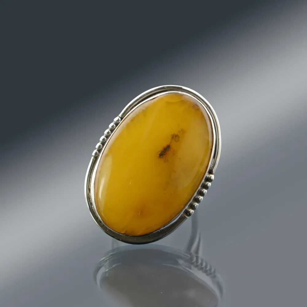 Sterling Silver Adjustable Ring with Natural Baltic Amber