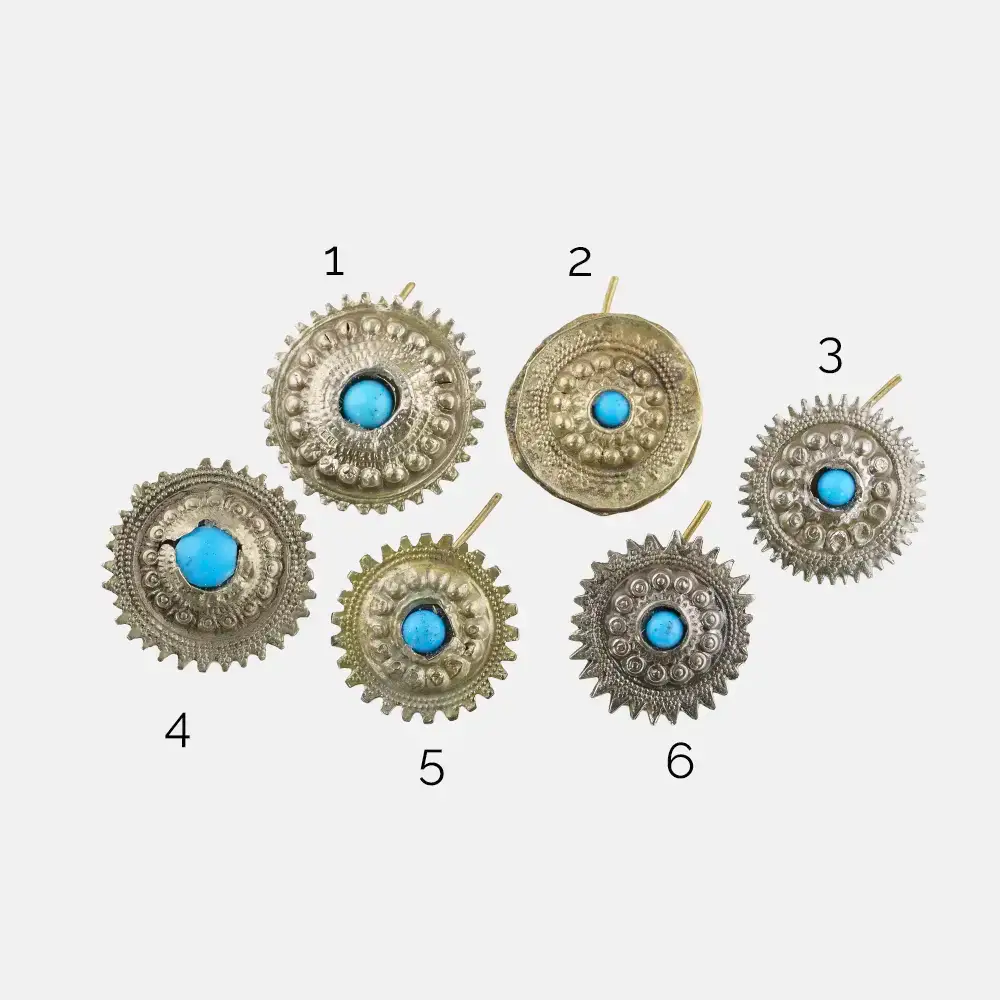 Pashtun Nose Earrings &ndash; Brass, Blue Beads