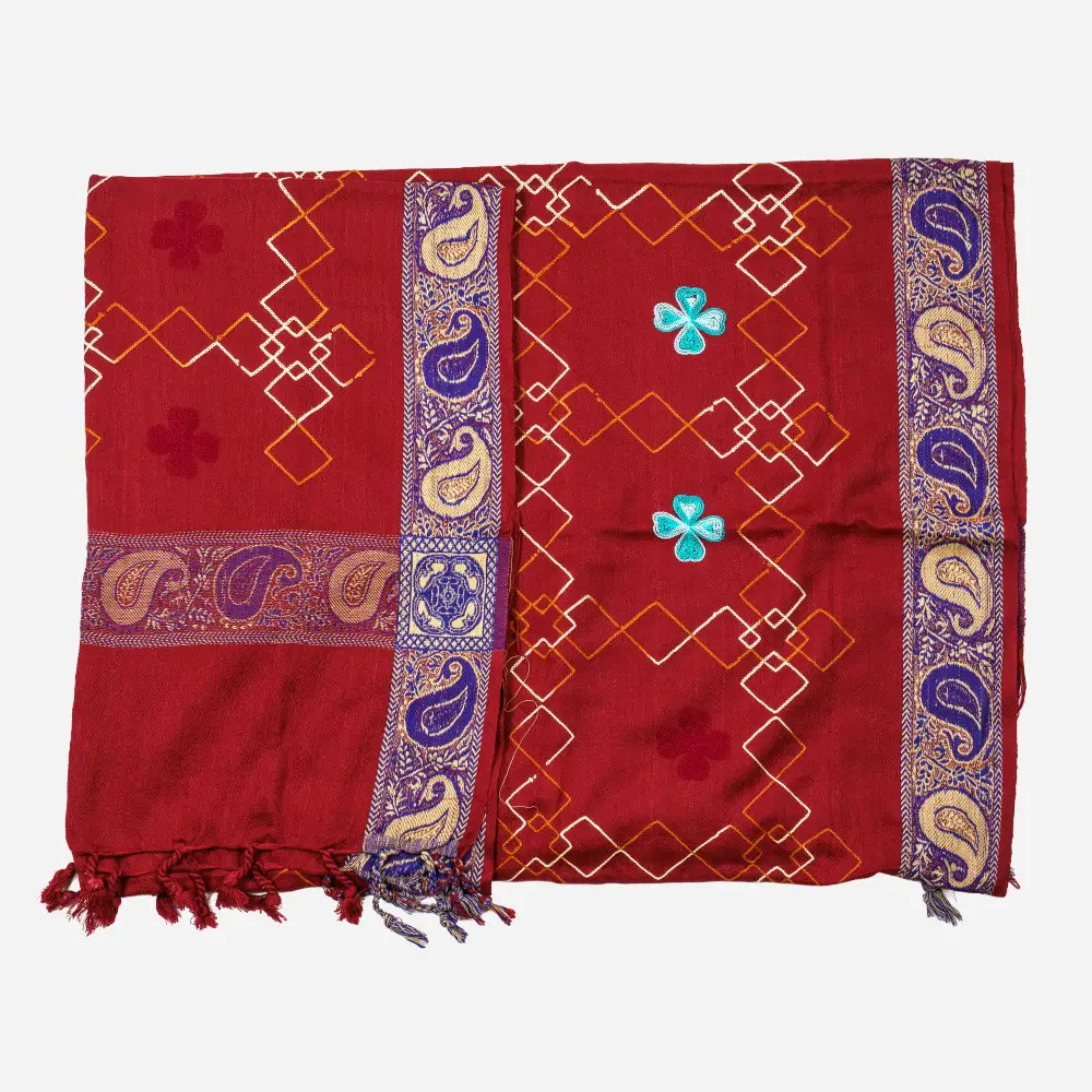 Czerwona Chusta Haftowana Paisley