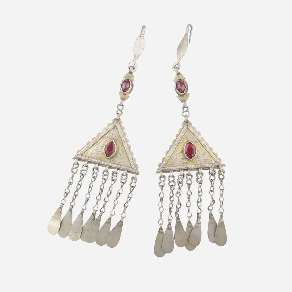 Historical Turkmen Earrings with a Gilded Triangle