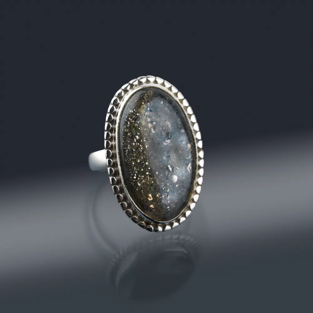 Srebrny Pierścionek Black Sunstone Owal