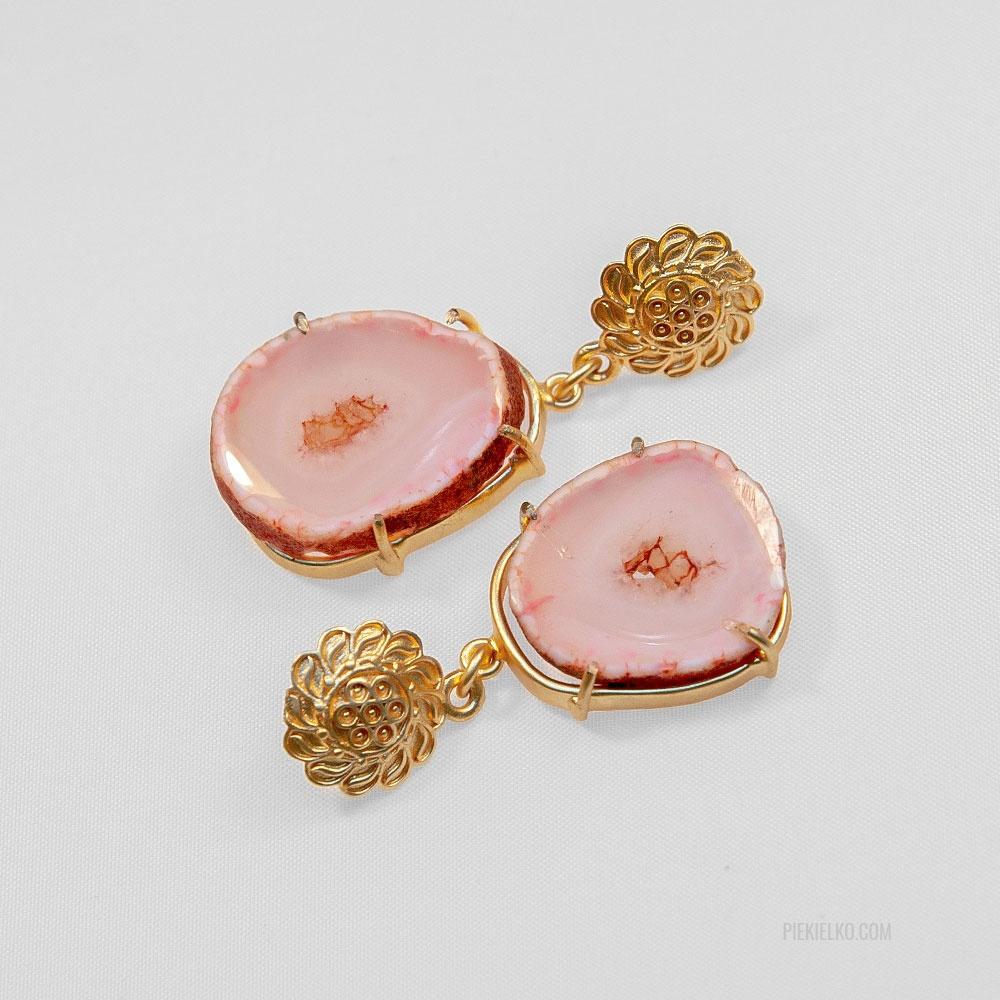 Kolczyki z różowym kwarcem – chalcedon