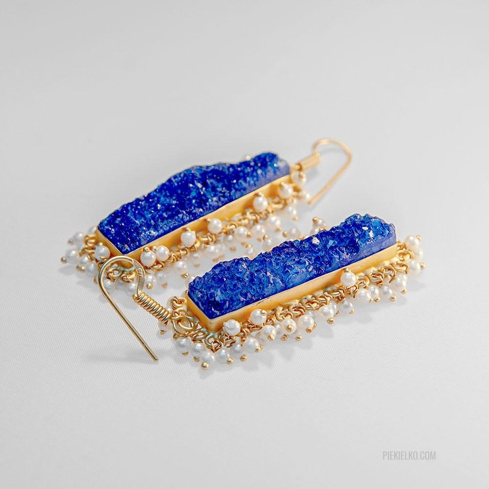 Long earrings with blue quartz crystal - piekielko.com