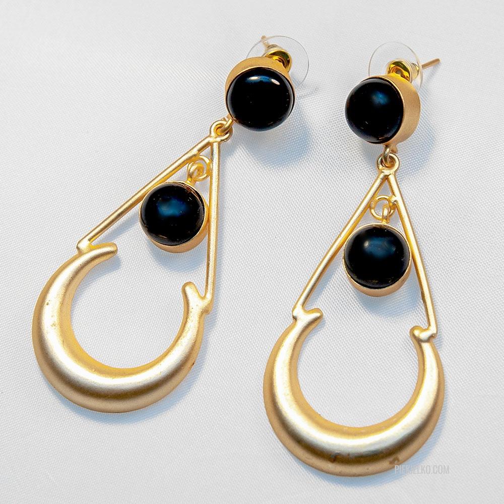 Long earrings with black agate - piekielko.com