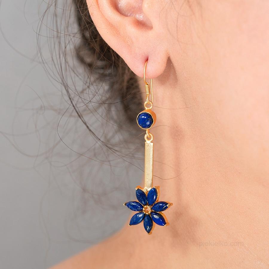 Złocone kolczyki z lapis lazuli - piekielko.com