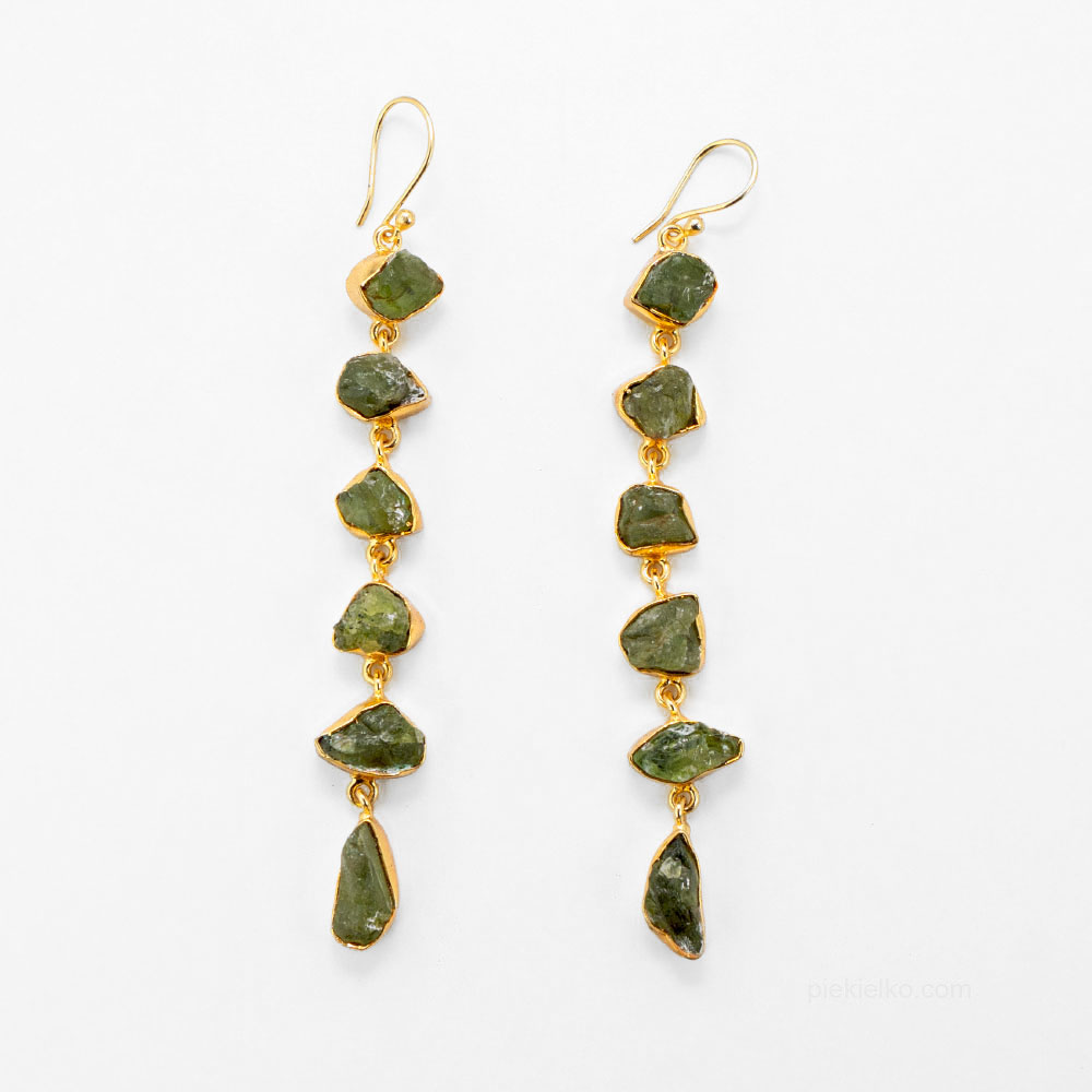 Long gold-plated earrings with aquamarine - piekielko.com