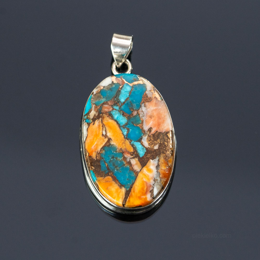 Silver pendant with turquoise - spiny oyster - piekielko.com