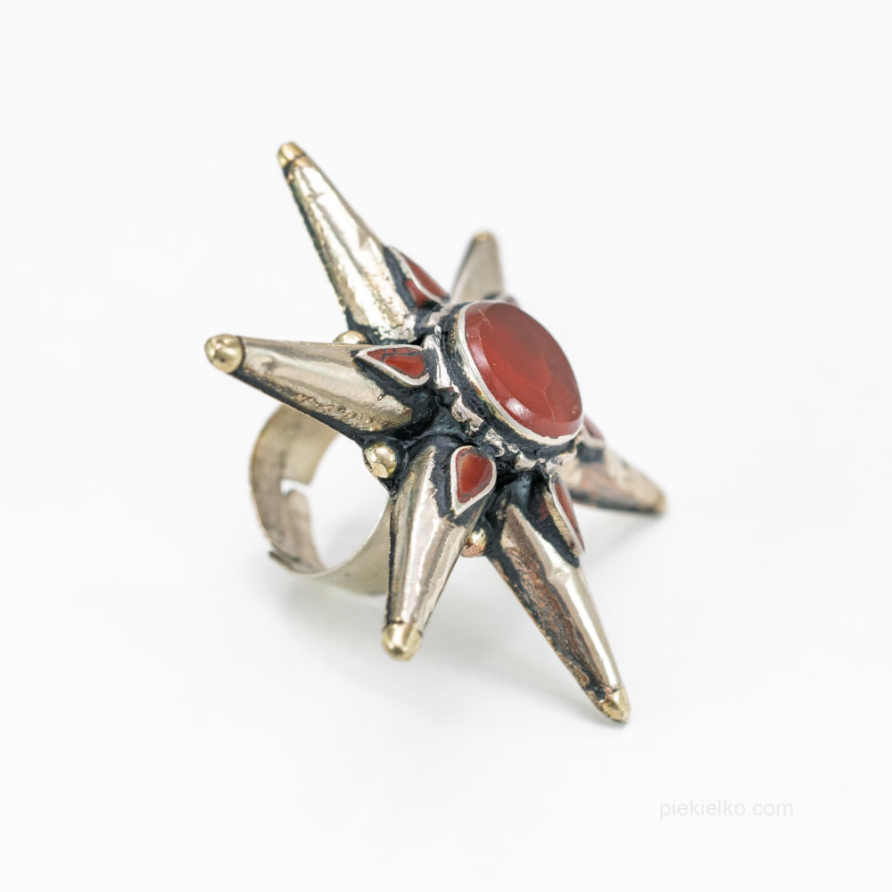 Kuchi tribe ring with carnelian - piekielko.com