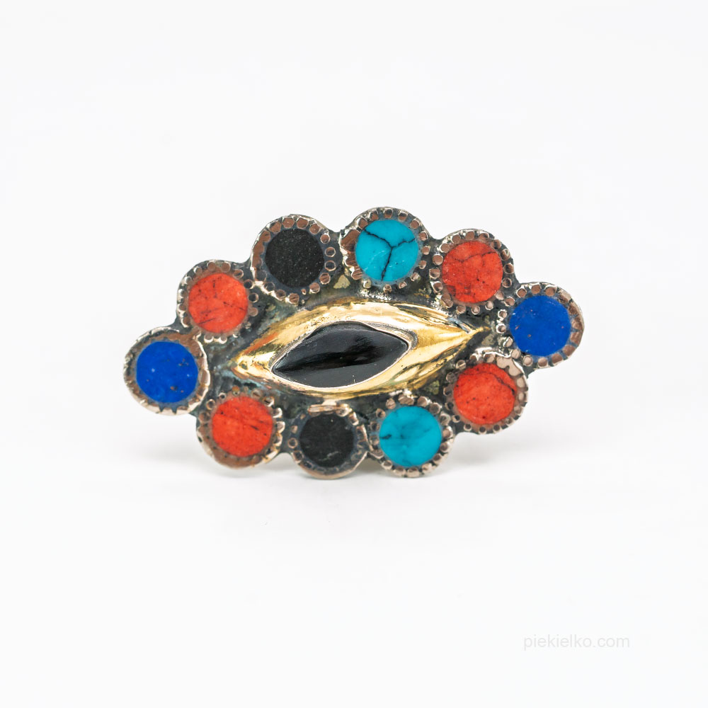 Colorful ring with black agate - piekielko.com