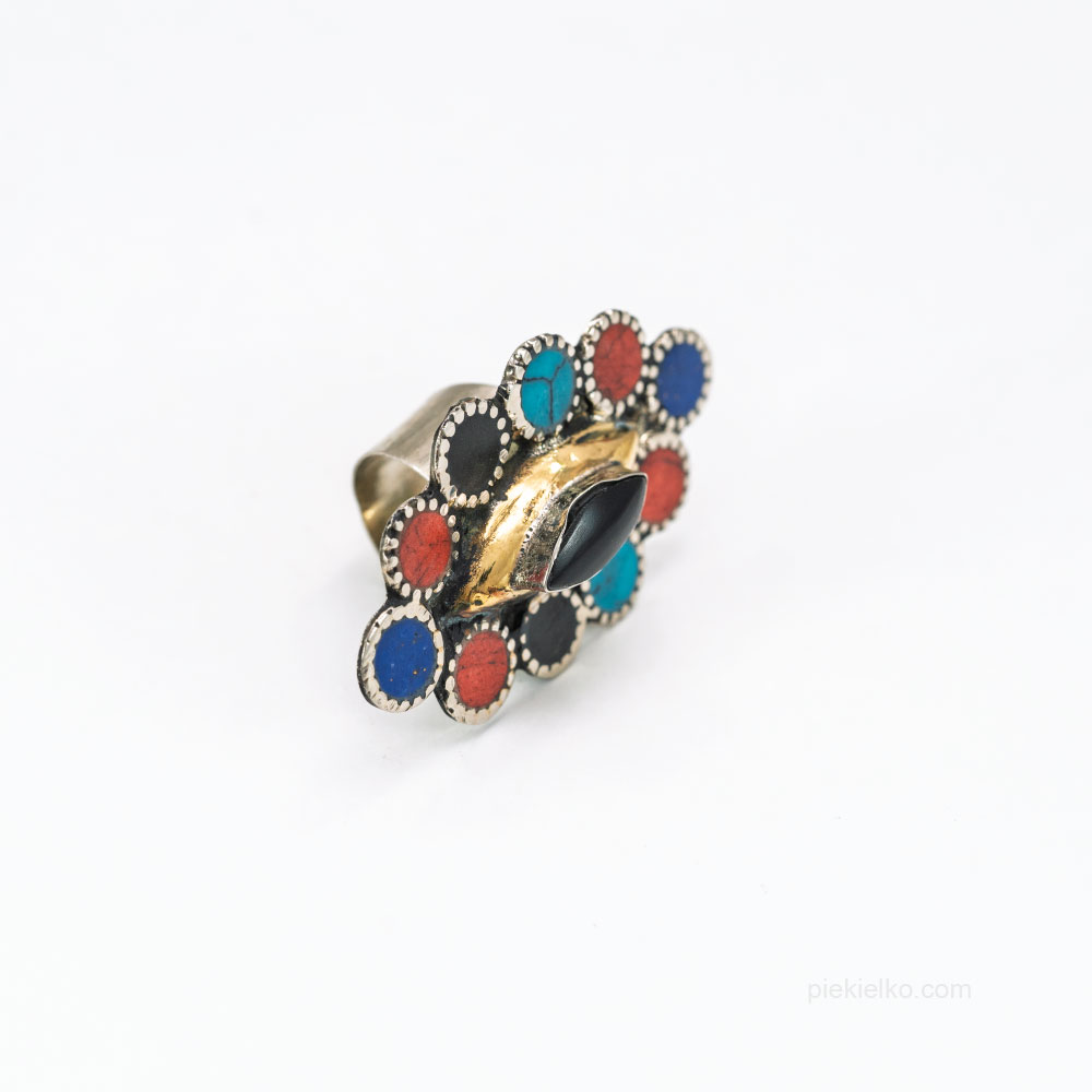 Colorful ring with black agate - piekielko.com