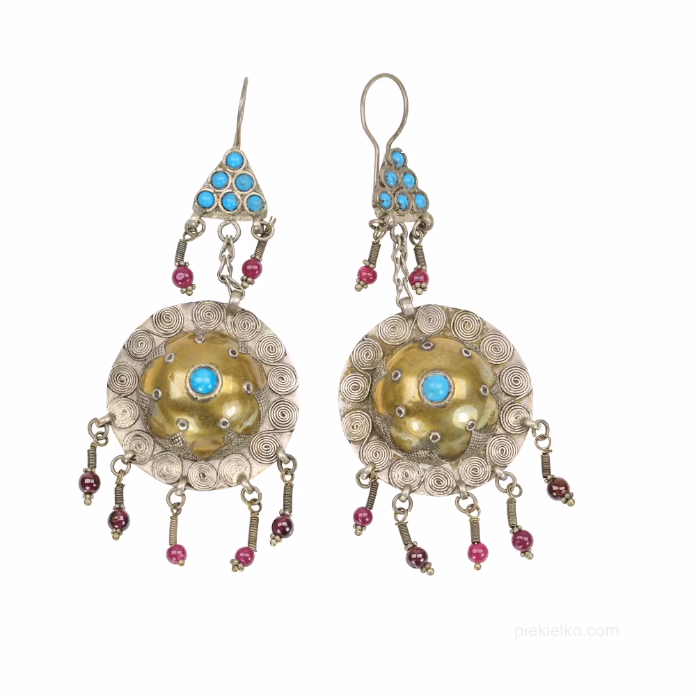 Turkmenistan – gold-plated earrings with turquoise