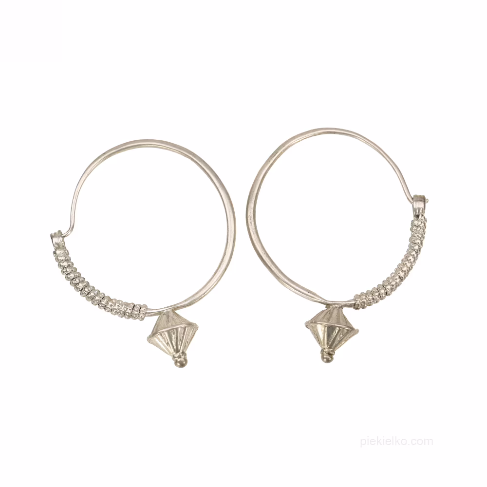 Silver earrings with a dense wire braid