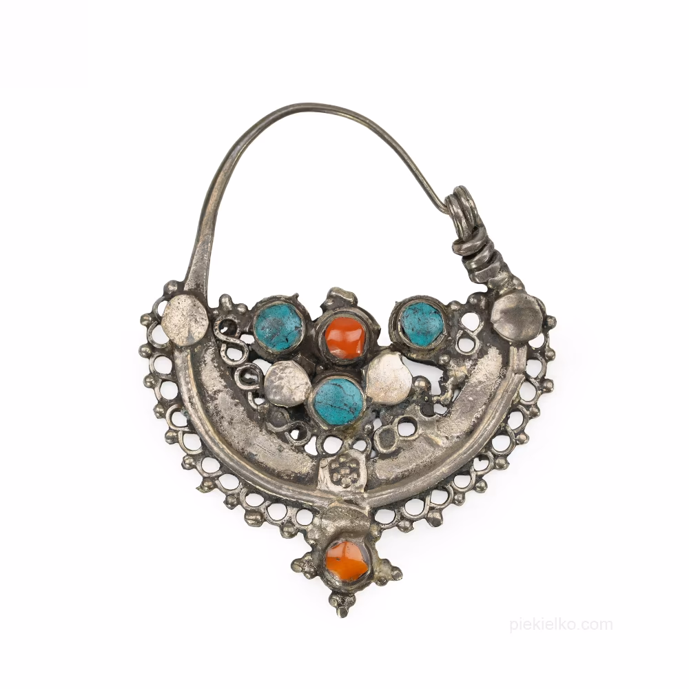 Silver earrings with carnelian and turquoise in a mosaic arrangement