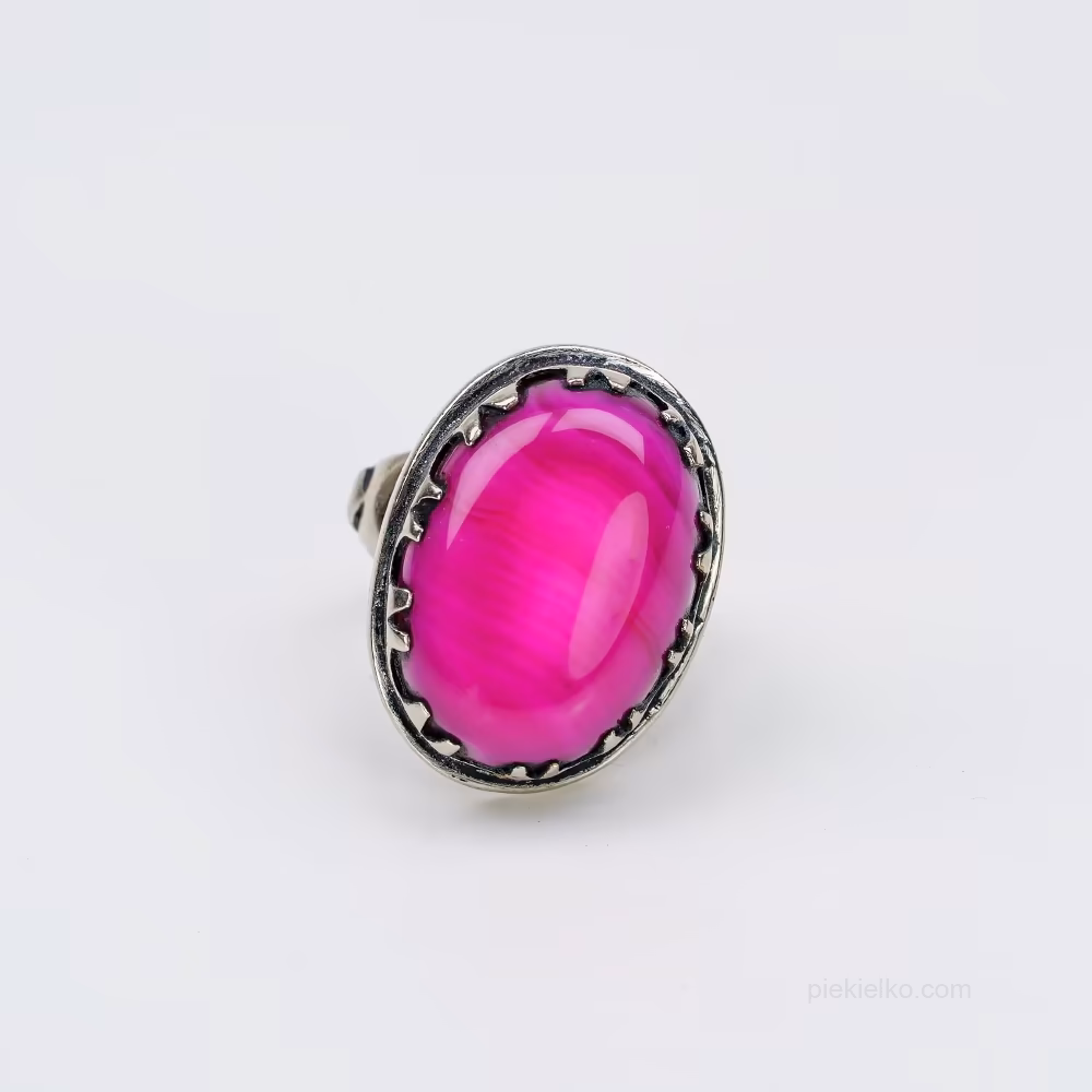 Pakistani ring with pink glass in a decorative frame