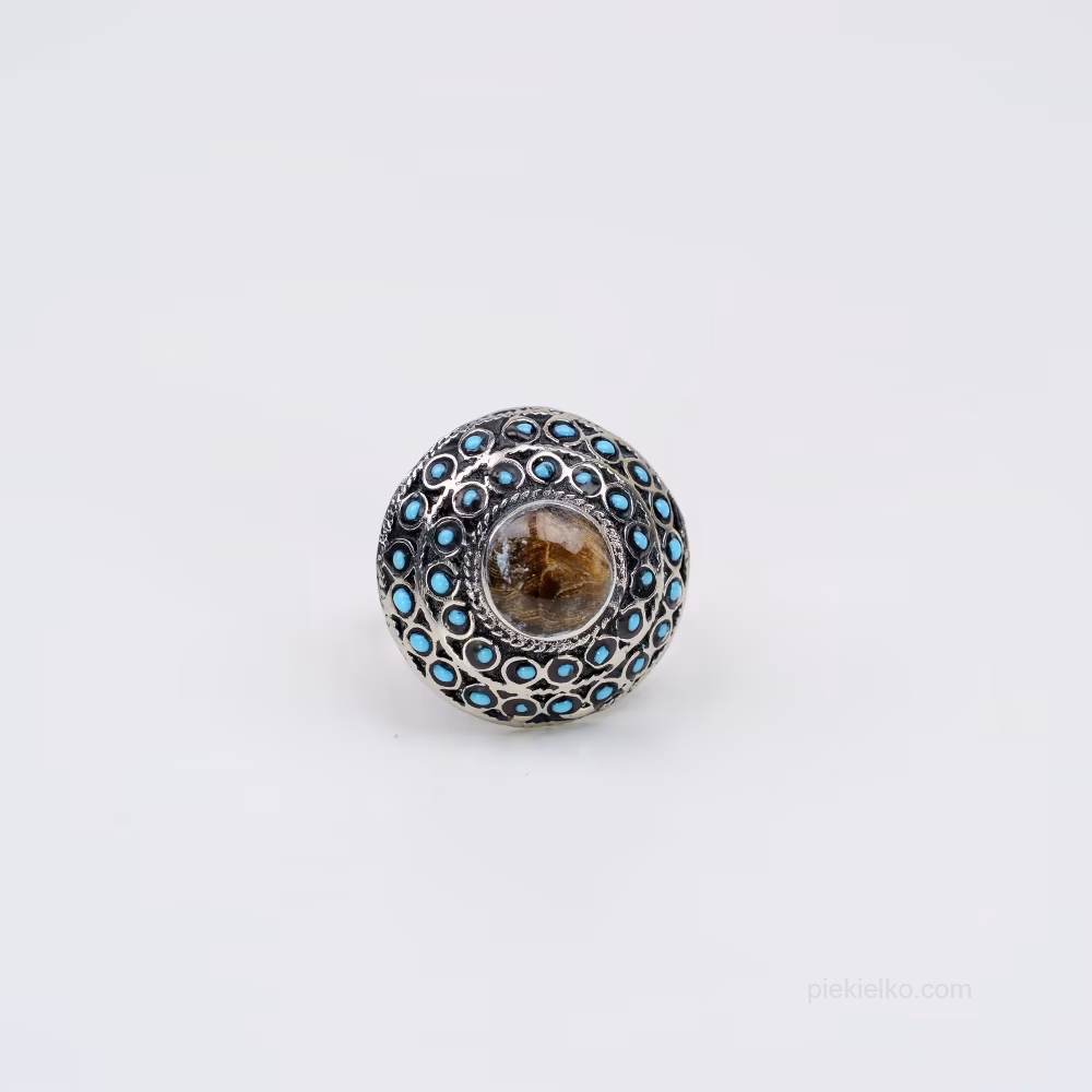 Pakistani agate ring with blue mosaic