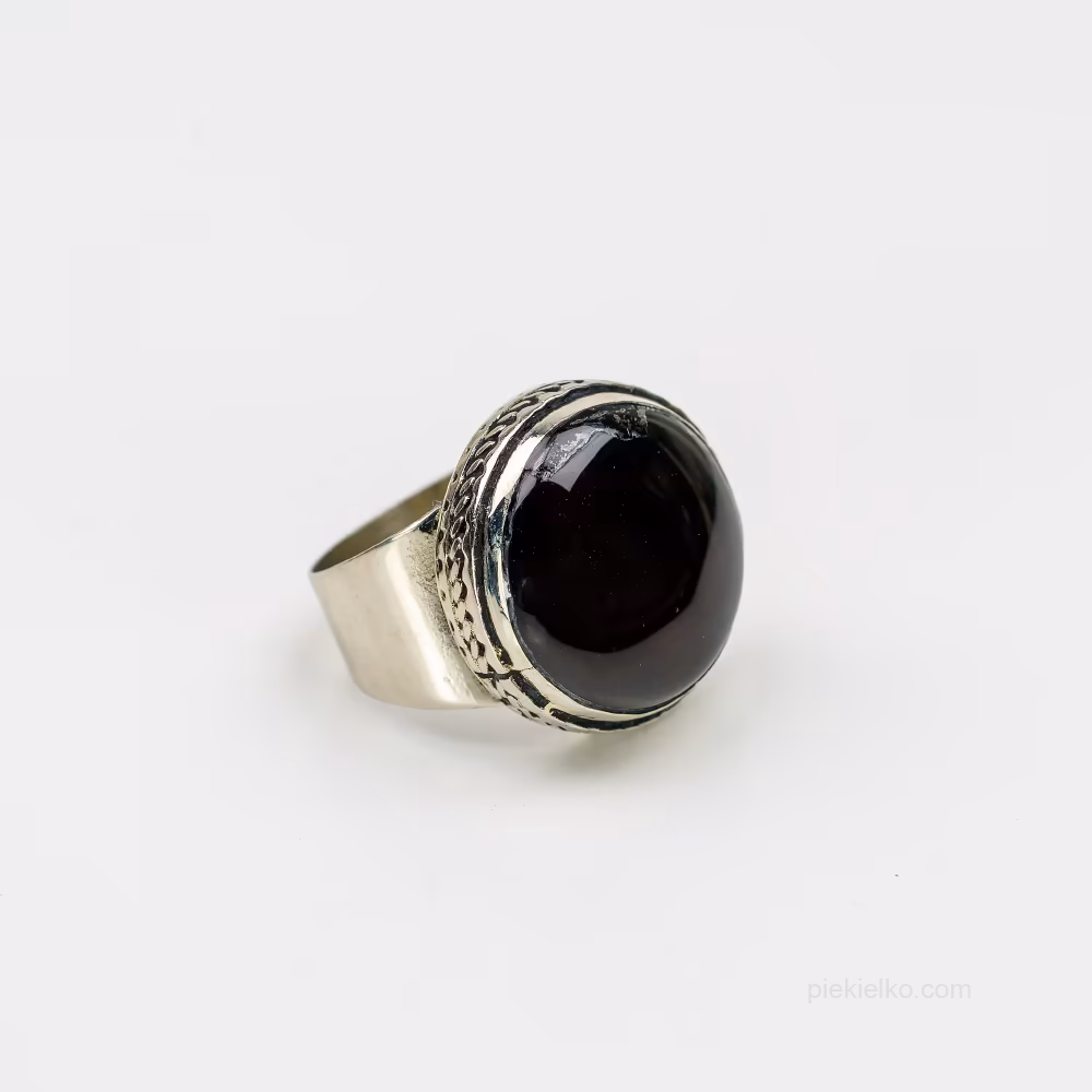 Deep black agate in a classic setting